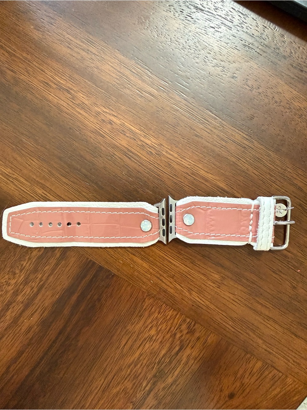 Pink Croc-Embossed Leather Apple Watch Band with White Trim. Sparkl Band.